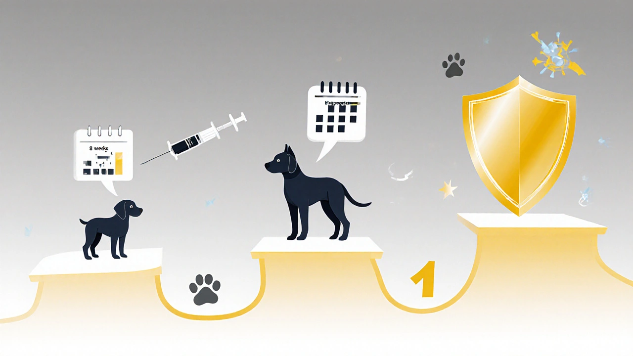 Три этапа вакцинации щенка: первая прививка, бешенство и ревакцинация.