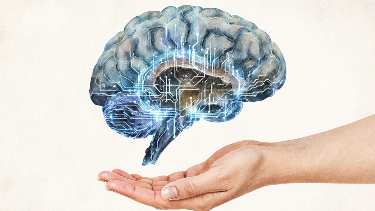 Схема мозга щенка с несовершенной префронтальной корой, изображённая как перегруженная электронная схема.