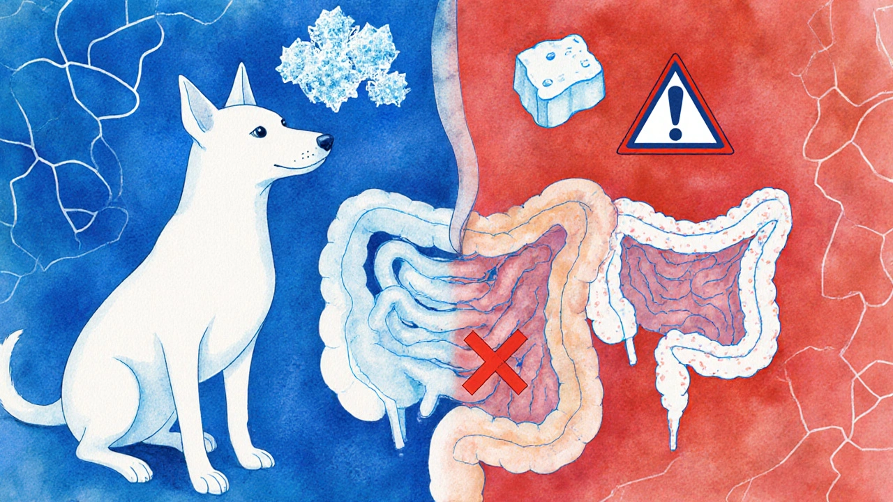 Схема пищеварения собаки: полезные бактерии и риски перекорма творогом.