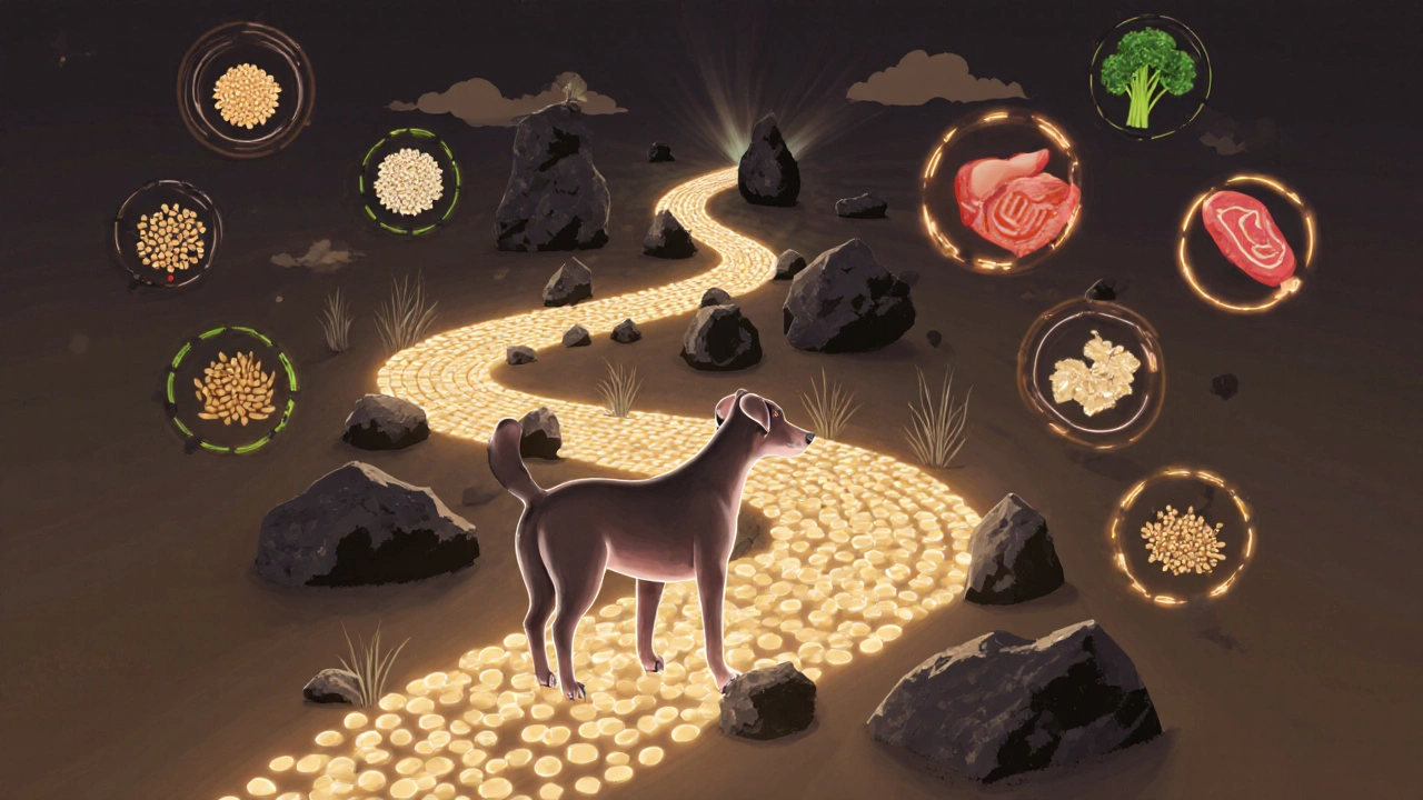 Схема пищеварительного тракта собаки с обозначением вредных и полезных круп