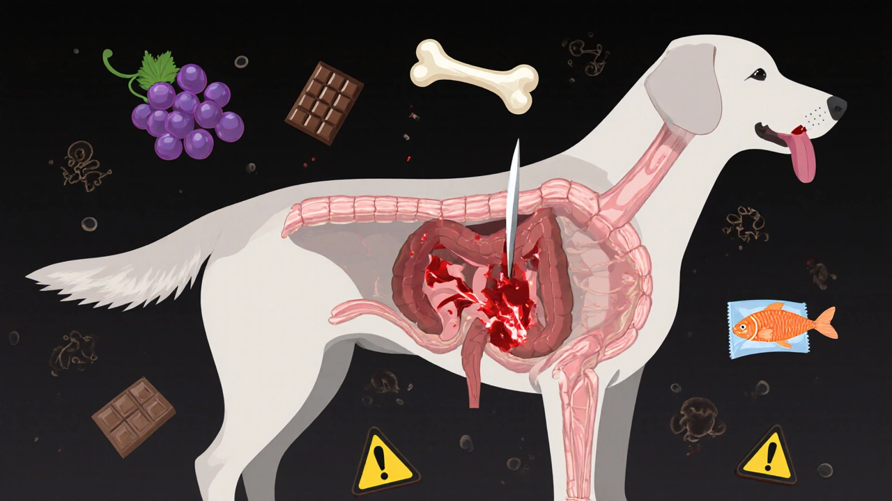Схематичное изображение внутренних повреждений у собаки от токсичных продуктов.