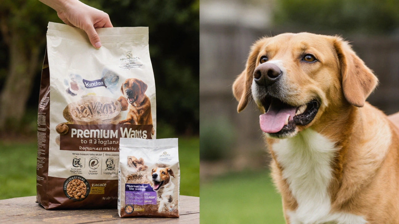 Сравнение двух собак: одна вялая с обычным кормом, другая активная с натуральным питанием.