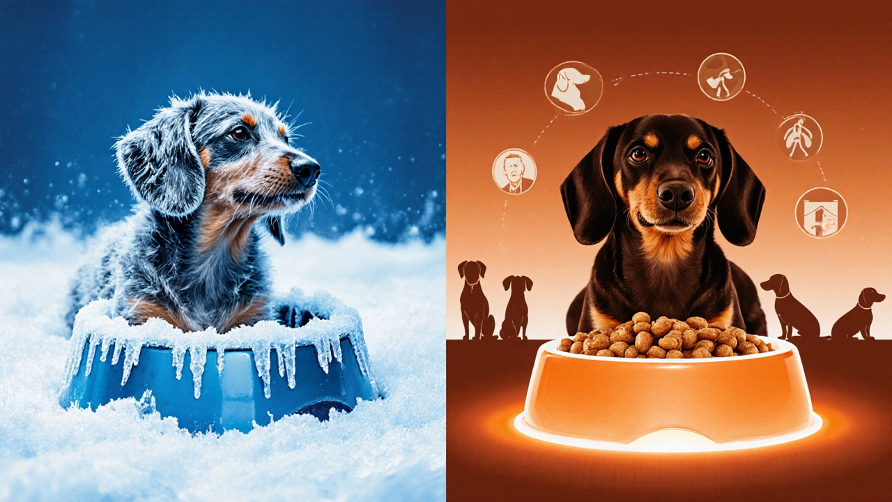 Сравнение холодного и тёплого корма для собак: стресс и комфорт.