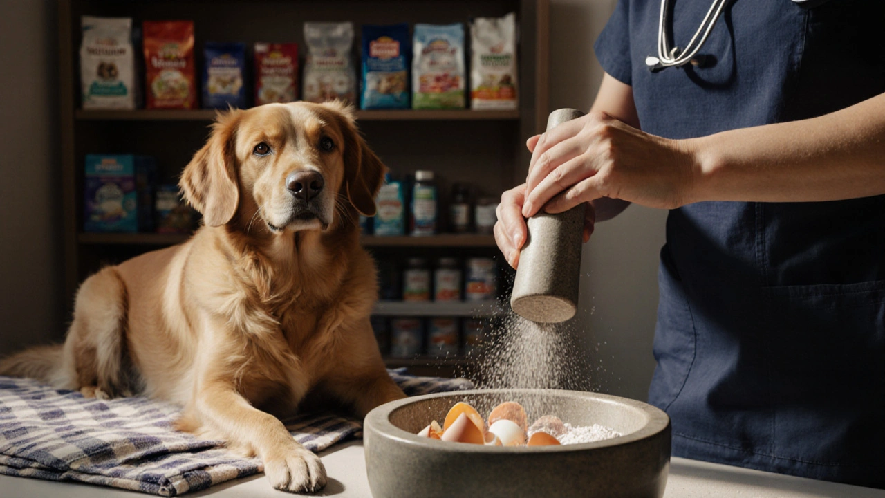 Ветеринар измельчает яичную скорлупу в клинике в Томске.