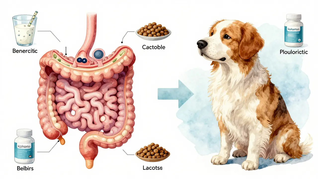 Схема пищеварительной системы собаки: полезные бактерии против последствий лактозы.