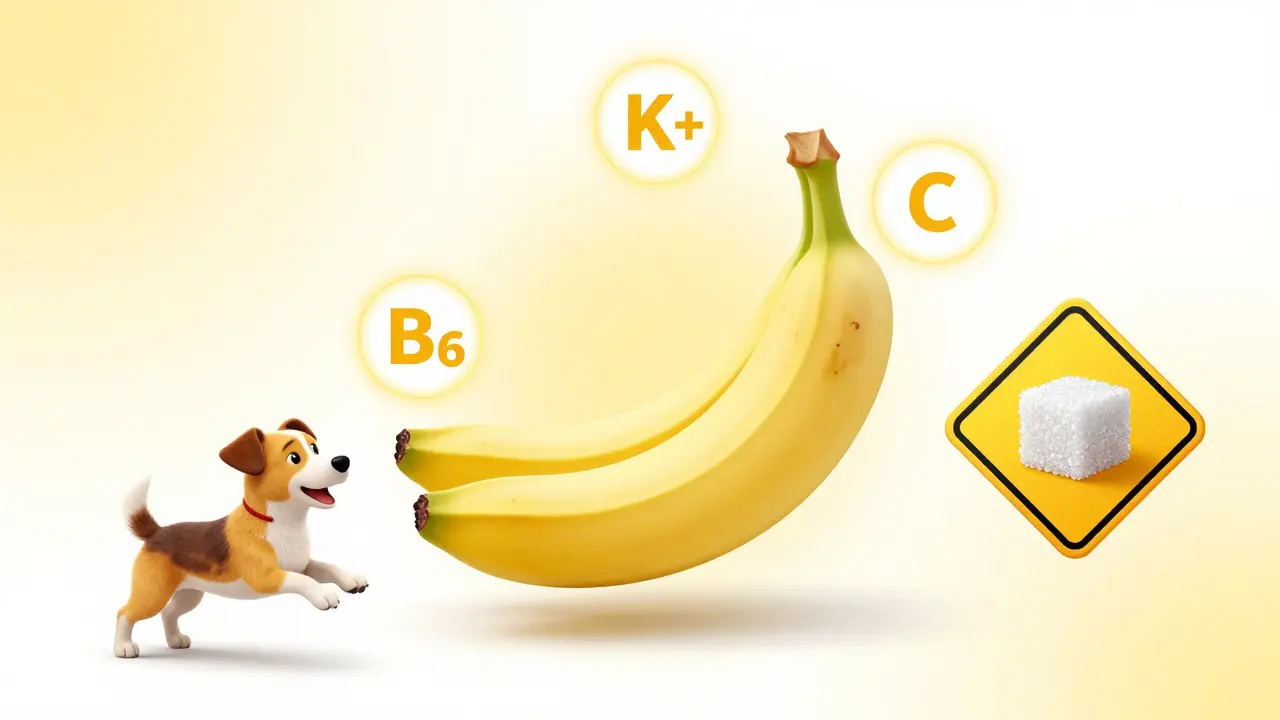 Иллюстрация полезных витаминов и минералов банана для здоровья собаки