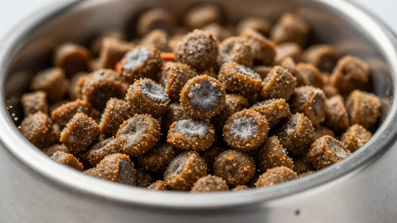 Миска с сухим кормом, показывающая риск окисления